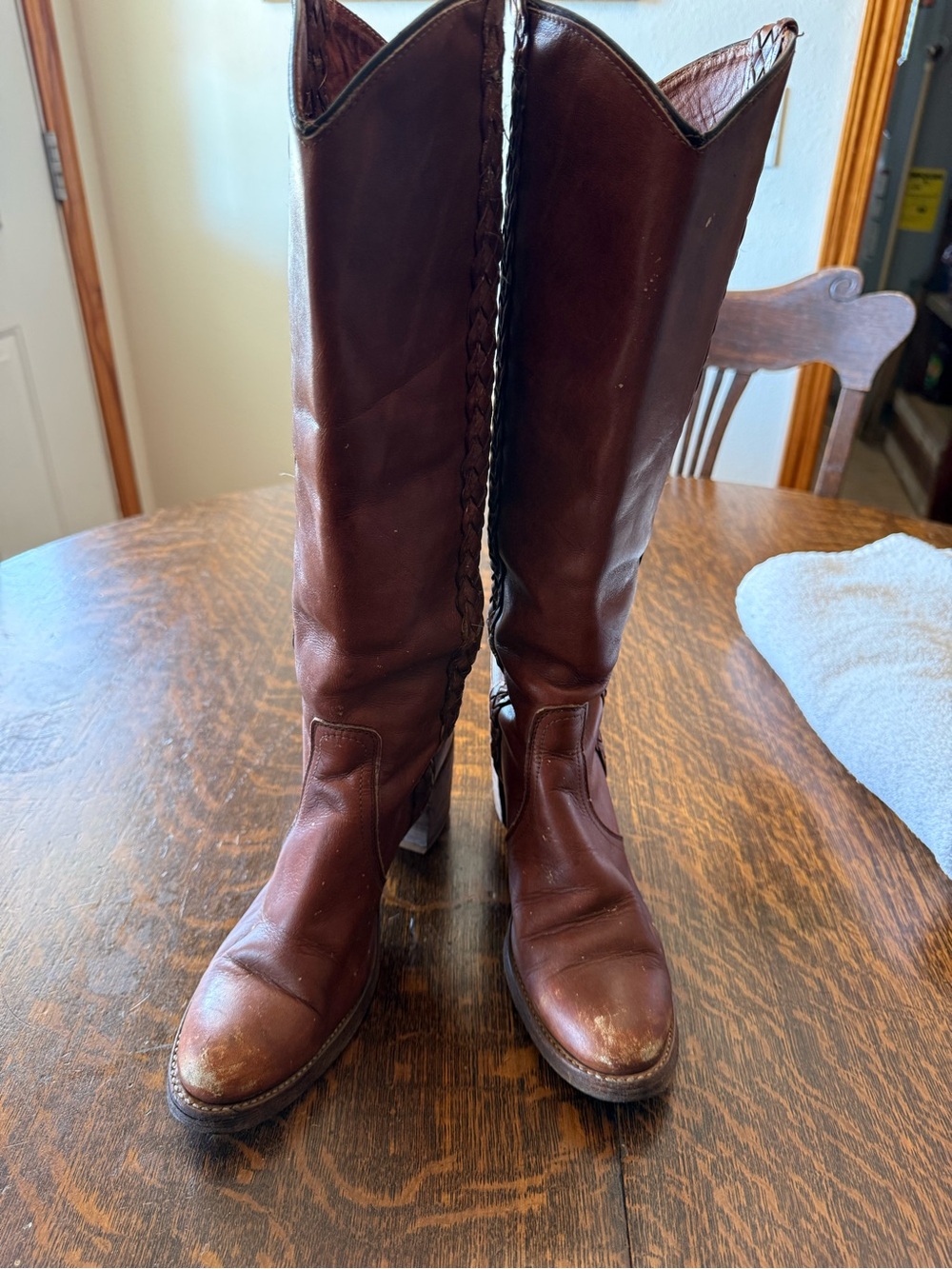 Miss Capezio Brown Leather Knee-High Braided cCampus Boots